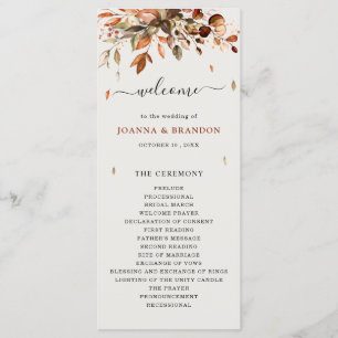 Fall Autumn Leaves Rustic Country Boho Wedding Programme