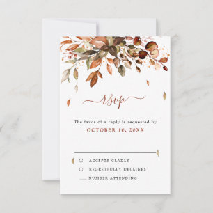 Fall Autumn Leaves Rustic Country Boho Wedding RSV RSVP Card