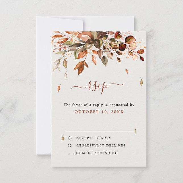 Fall Autumn Leaves Rustic Country Boho Wedding RSVP Card (Front)