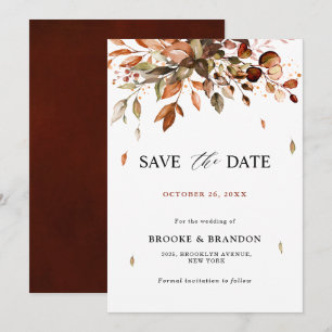 Fall Autumn Leaves Rustic Country Boho Wedding Sav Save The Date