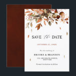 Fall Autumn Leaves Rustic Country Boho Wedding Sav Save The Date<br><div class="desc">Elegant rustic country fall save the date card featuring brown,  red,  orange,  green eucalyptus leaves. Please contact me for any help in customisation or if you need any other product with this design.</div>