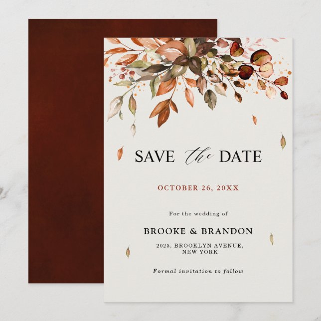 Fall Autumn Leaves Rustic Country Boho Wedding Save The Date (Front/Back)