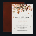 Fall Autumn Leaves Rustic Country Boho Wedding Save The Date<br><div class="desc">Elegant rustic country fall save the date card featuring brown,  red,  orange,  green eucalyptus leaves. Please contact me for any help in customisation or if you need any other product with this design.</div>