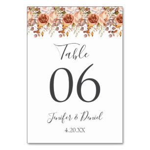 Fall Autumn Leaves Rustic Country Boho Wedding Table Number