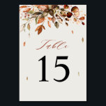 Fall Autumn Leaves Rustic Country Boho Wedding Table Number<br><div class="desc">Elegant rustic country fall wedding table number card featuring brown,  red,  orange,  green eucalyptus leaves. Please contact me for any help in customisation or if you need any other product with this design.</div>