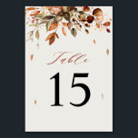 Fall Autumn Leaves Rustic Country Boho Wedding Table Number<br><div class="desc">Elegant rustic country fall wedding table number card featuring brown,  red,  orange,  green eucalyptus leaves. Please contact me for any help in customisation or if you need any other product with this design.</div>
