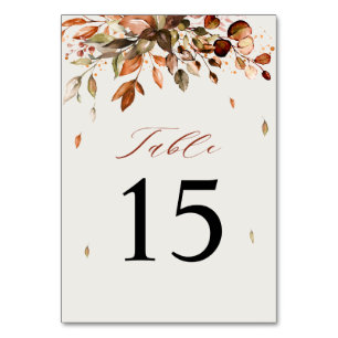 Fall Autumn Leaves Rustic Country Boho Wedding Table Number