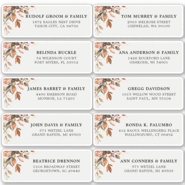 Fall Autumn Leaves Rustic Country Guest Address (Front)