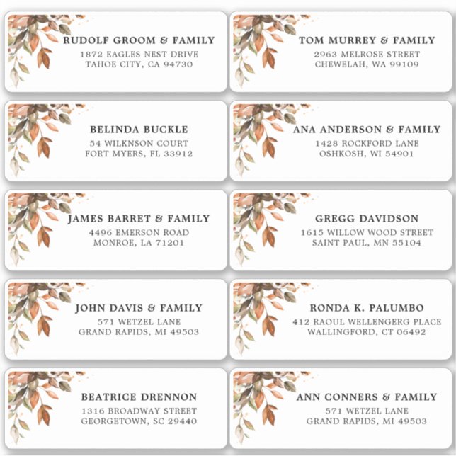 Fall Autumn Leaves Rustic Country Guest Address St (Front)