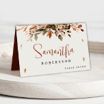 Fall Autumn Leaves Rustic Country Guest Name Table Number<br><div class="desc">Elegant rustic country fall wedding place card with printed guest name featuring brown,  red,  orange,  green eucalyptus leaves. Please contact me for any help in customisation or if you need any other product with this design.</div>