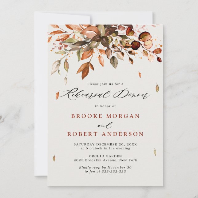 Fall Autumn Leaves Rustic Country Rehearsal Dinner Invitation (Front)