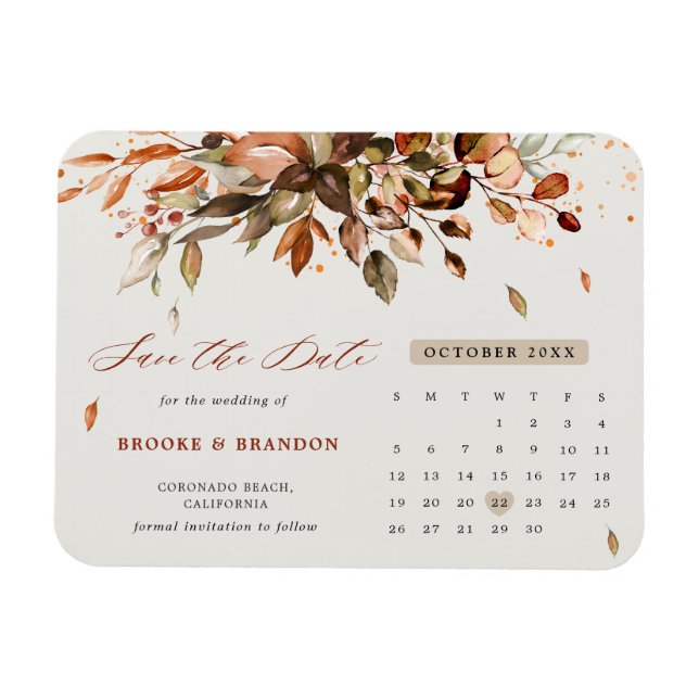 Fall Autumn Leaves Rustic Country Save the Date Magnet (Horizontal)