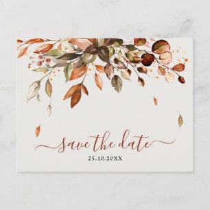 Fall Autumn Leaves Rustic Country Save the date Postcard
