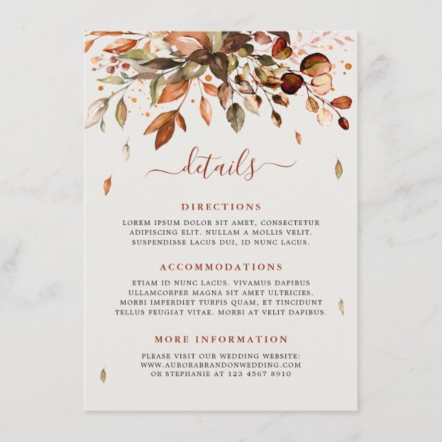 Fall Autumn Leaves Rustic Country Wedding Details  Enclosure Card (Front)