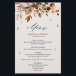 Fall Autumn Leaves Rustic Country  Wedding Menu<br><div class="desc">Elegant rustic country fall wedding menu featuring brown,  red,  orange,  green eucalyptus leaves. Please contact me for any help in customisation or if you need any other product with this design.</div>