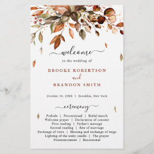 Fall Autumn Leaves Rustic Country Wedding Program