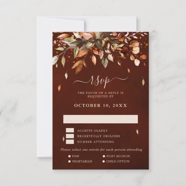 Fall Autumn Leaves Rustic Country Wedding RSVP Car (Front)