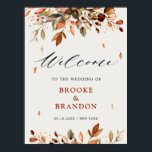 Fall Autumn Leaves Rustic Country Wedding Welcome Poster<br><div class="desc">Elegant rustic country fall wedding welcome poster featuring brown,  red,  orange,  green eucalyptus leaves. Please contact me for any help in customisation or if you need any other product with this design.</div>