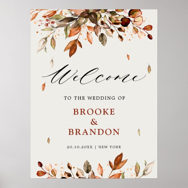 Fall Autumn Leaves Rustic Country Wedding Welcome Poster (Front)