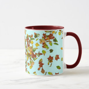 FALL / AUTUMN LEAVES,Teal Blue Mug