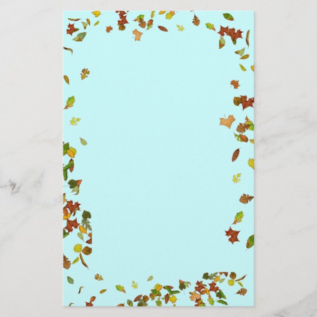 FALL / AUTUMN LEAVES,Teal Blue Stationery (Front)
