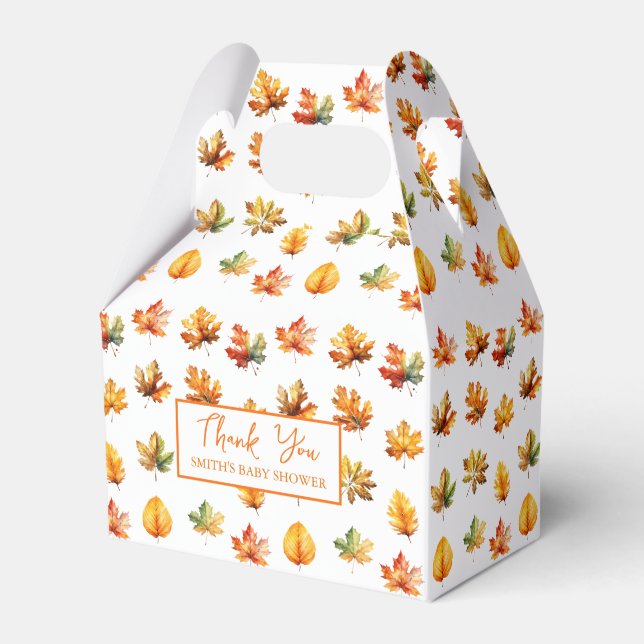 Fall Autumn Leaves Thank You Baby Shower Favour Box (Front Side)