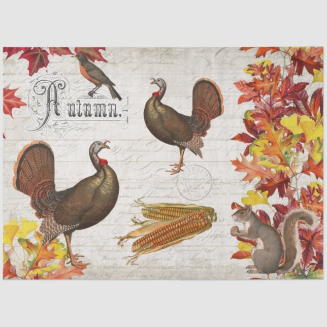 Fall Autumn Leaves Turkey Thanksgiving Decoupage Tissue Paper (Front)