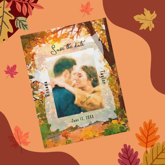 Fall Autumn Leaves Wedding Photo Save the Date  Postcard (Creator Uploaded)