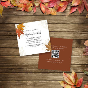 Fall Autumn Leaves Wedding RSVP QR Code Enclosure Card