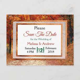 Fall Autumn Leaves Wedding Save the Date Announcement Postcard