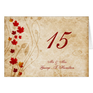 fall autumn leaves wedding table seating card