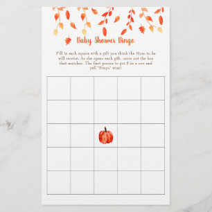 Fall Autumn Little Pumpkin Baby Shower Bingo Game Flyer