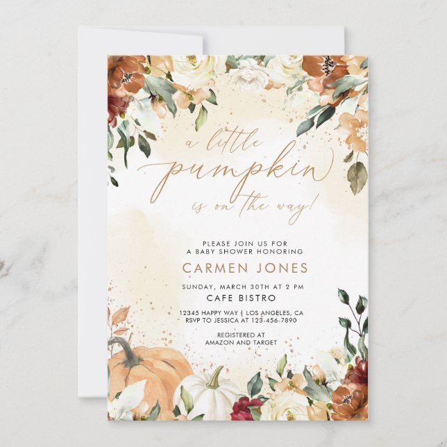 Fall Autumn Little Pumpkin Baby Shower Invitation (Front)