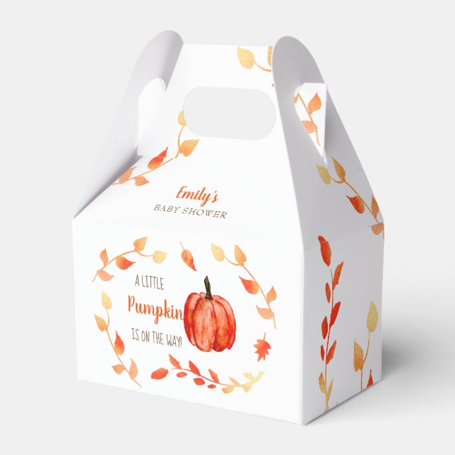 Fall Autumn Little Pumpkin Baby Shower Leaves Favour Box (Front Side)