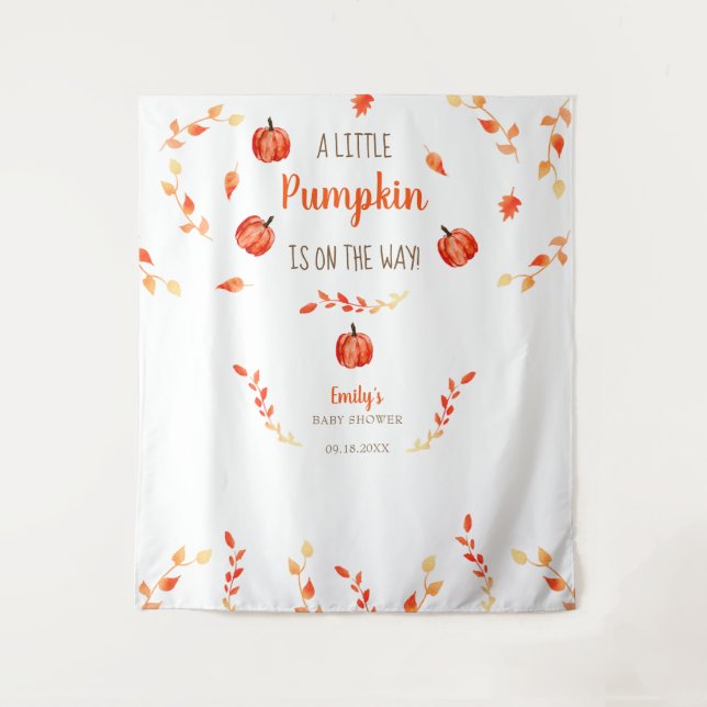 Fall Autumn Little Pumpkin Baby Shower Leaves  Tapestry (Front)