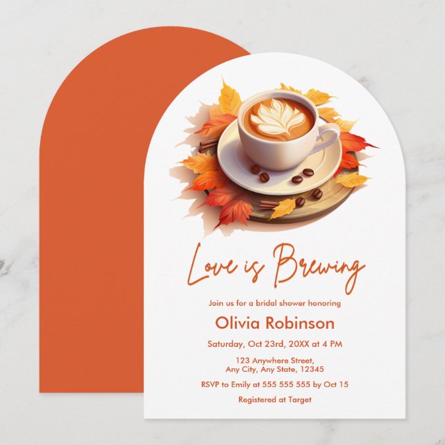 Fall Autumn Love is Brewing Coffee Bridal Shower Invitation (Front/Back)