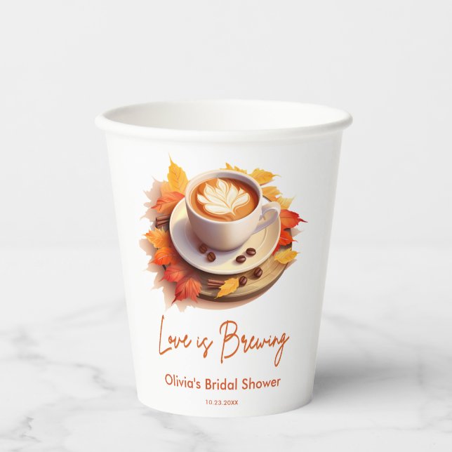 Fall Autumn Love is Brewing Coffee Bridal Shower  Paper Cups (Front)