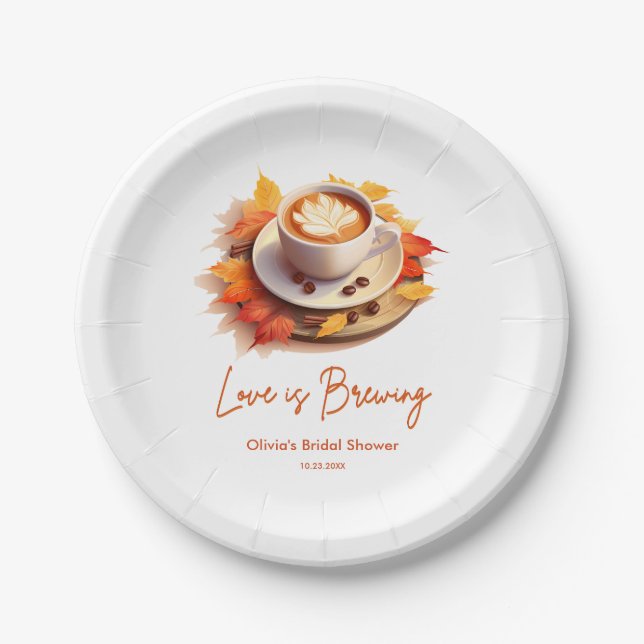 Fall Autumn Love is Brewing Coffee Bridal Shower  Paper Plate (Front)