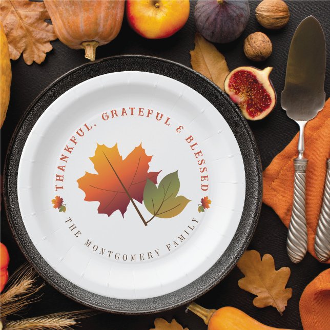 Fall Autumn Maple Leaf Grateful Thanksgiving Party Paper Plate (Fall Autumn Leaves Pop Tree Happy Thanksgiving Paper Plates)
