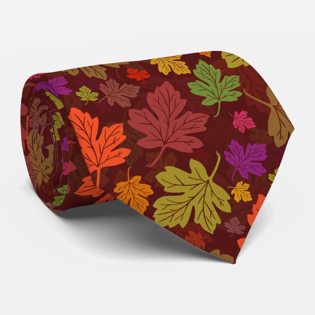 Fall Autumn Maple Leaves Pattern Tie (Rolled)