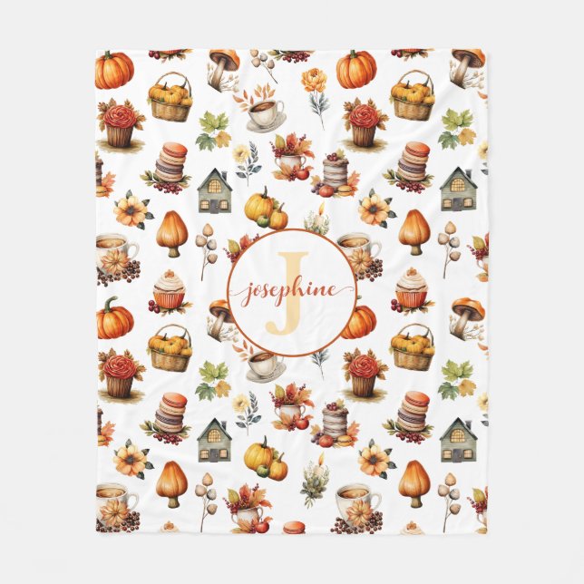 Fall Autumn Monogram Name Fleece Blanket (Front)