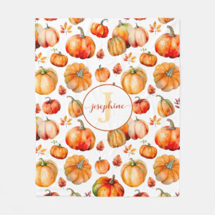 Fall Autumn Monogram Name Pumpkins Fleece Blanket