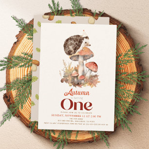 Fall/Autumn Mushroom Hedgehog 1st Birthday Invitation