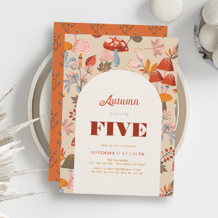 Fall/Autumn Mushroom & Wildflower Tan Birthday Invitation