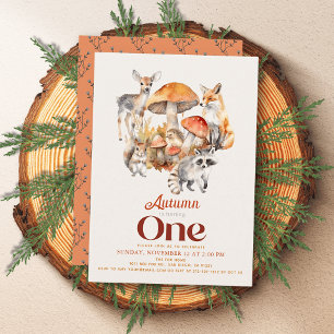 Fall/Autumn Mushroom Woodland Animals 1st Birthday Invitation