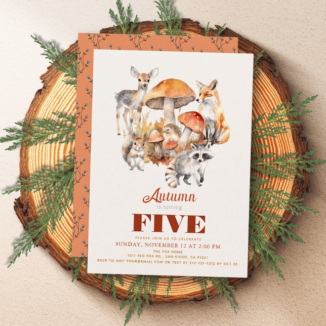 Fall/Autumn Mushroom Woodland Animals Birthday Invitation (Creator Uploaded)