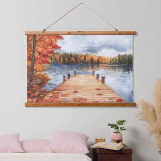 Fall Autumn Nature Lake Trees Landscape Painting Hanging Tapestry