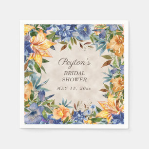 Fall Autumn Orange Blue Floral Bridal Shower Napkin