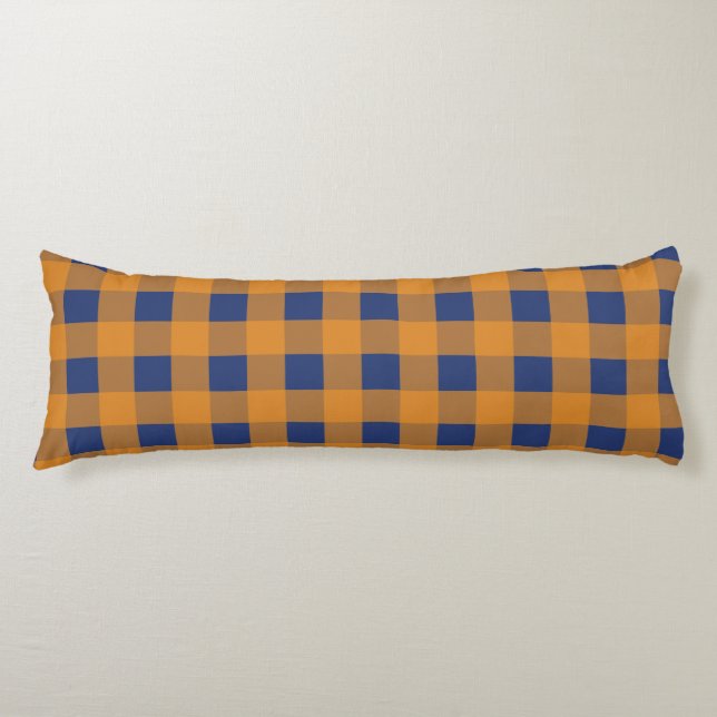 Fall Autumn Orange Blue Plaid Pattern  Body Cushion (Front)