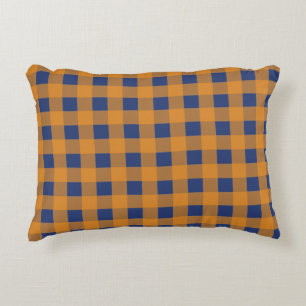 Fall Autumn Orange Blue Plaid Pattern Decorative Cushion